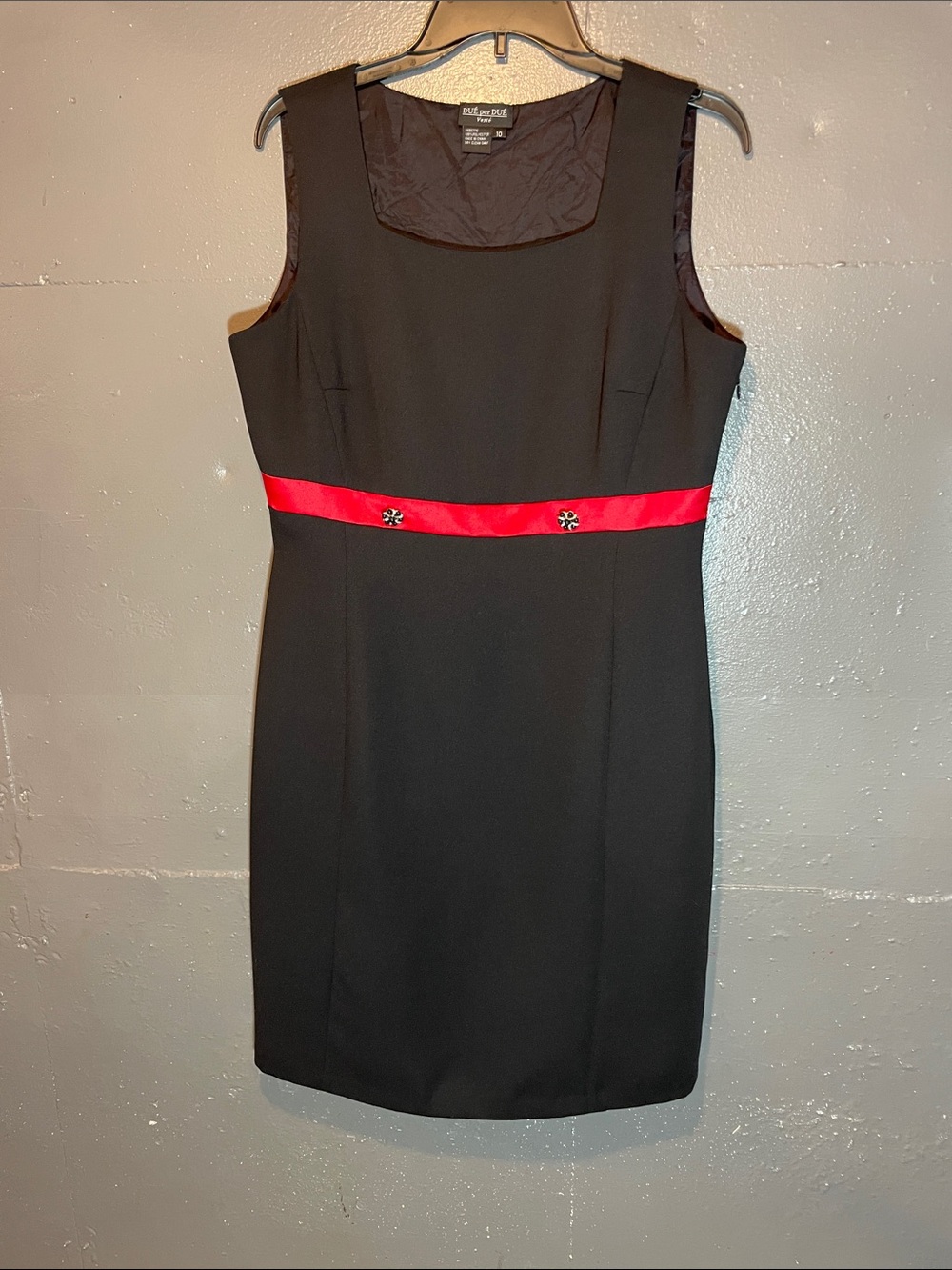 Black Sheath Dress with Red Waist Ribbon